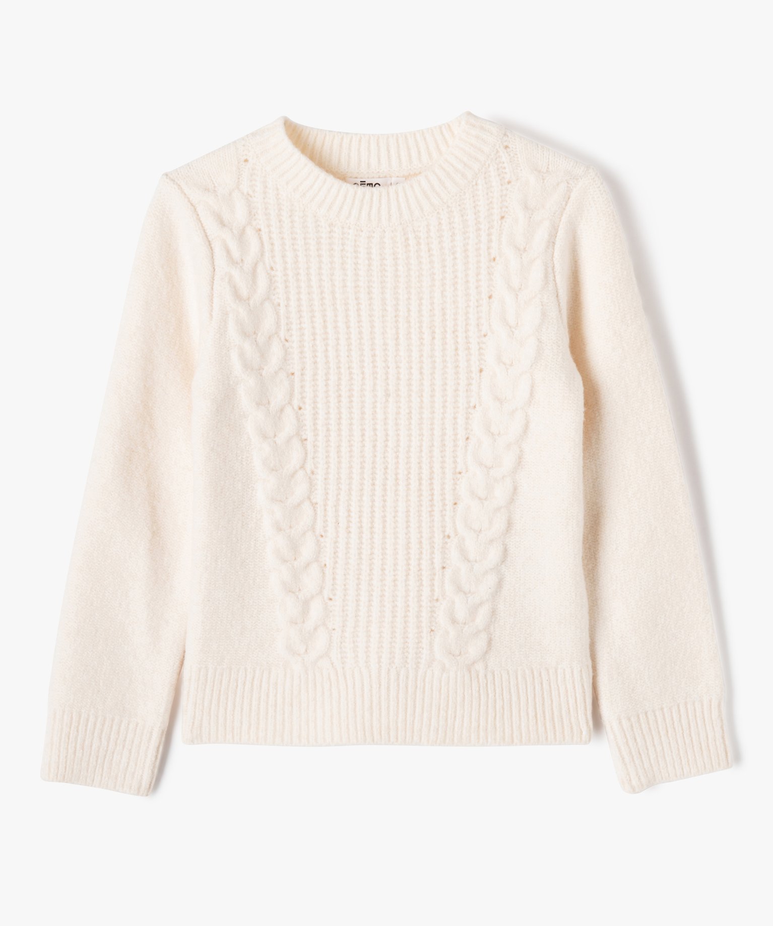 Pull en maille avec torsades sur l’avant fille ecru | GEMO
