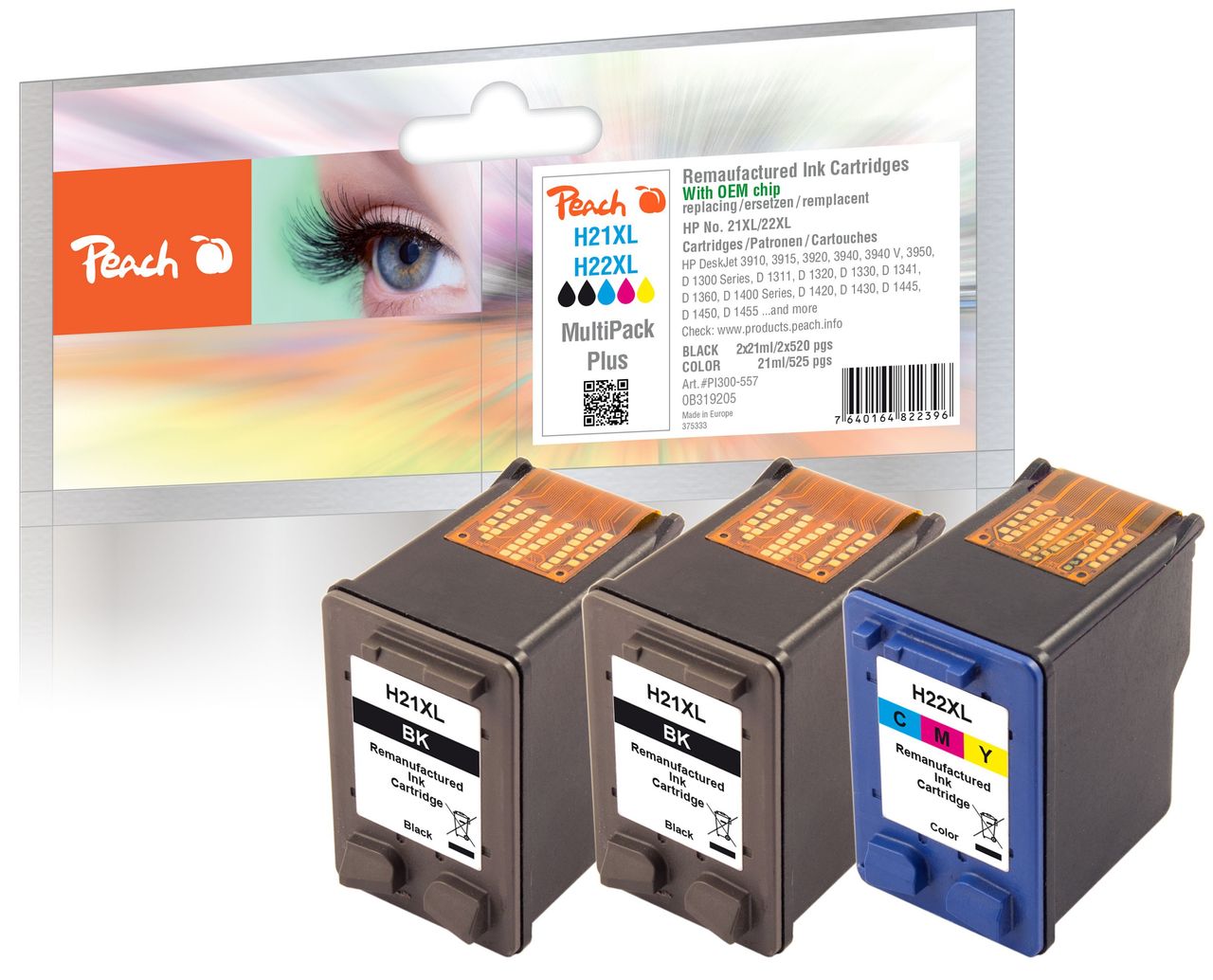Peach Spar Pack Plus Druckköpfe ersetzt HP No. 21XL*2, No. 22XL