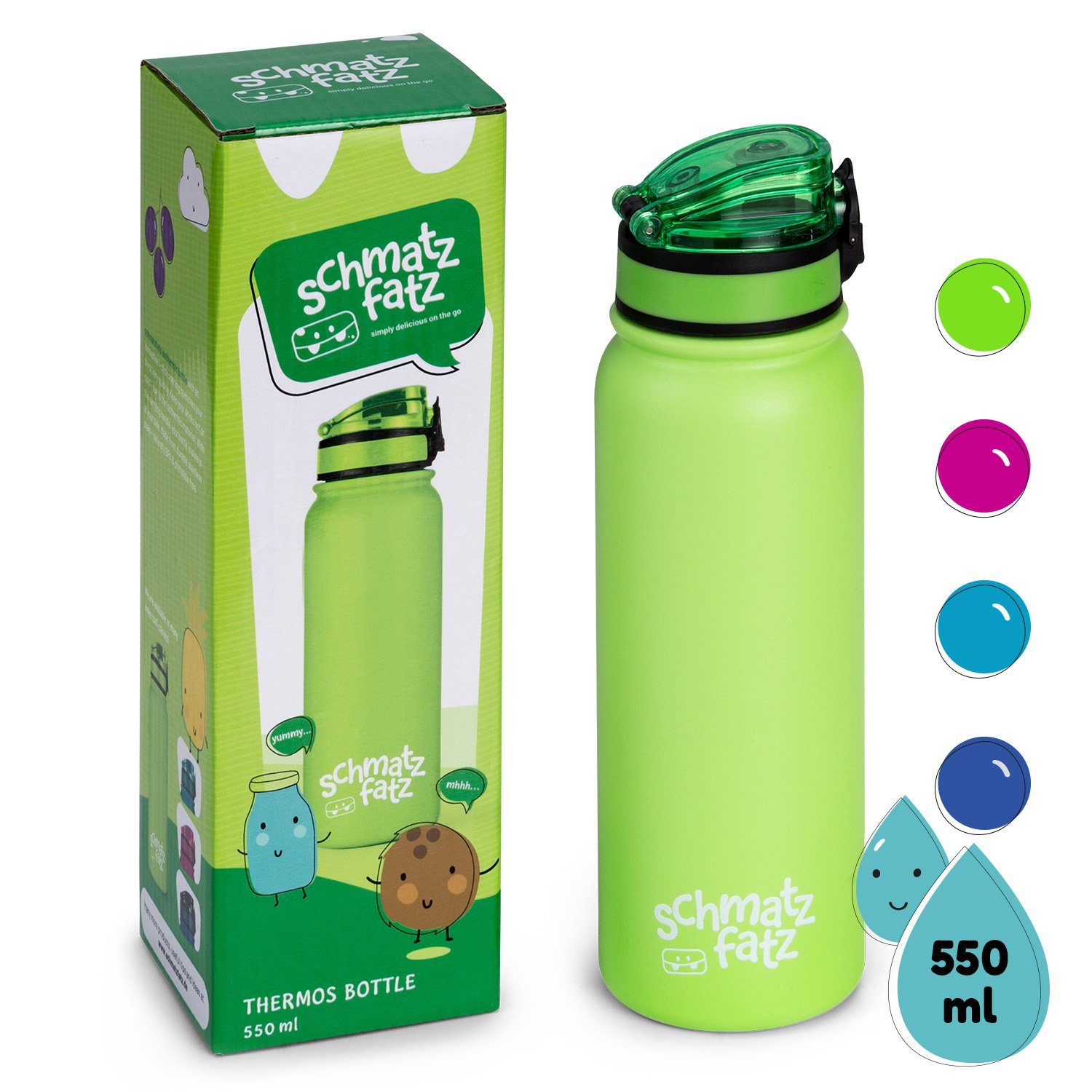 Klarstein Trinkflasche Wakaba Thermosflasche 550ml, Kinderflasche 550 ml Kindergarten Outdoor Schule Sport