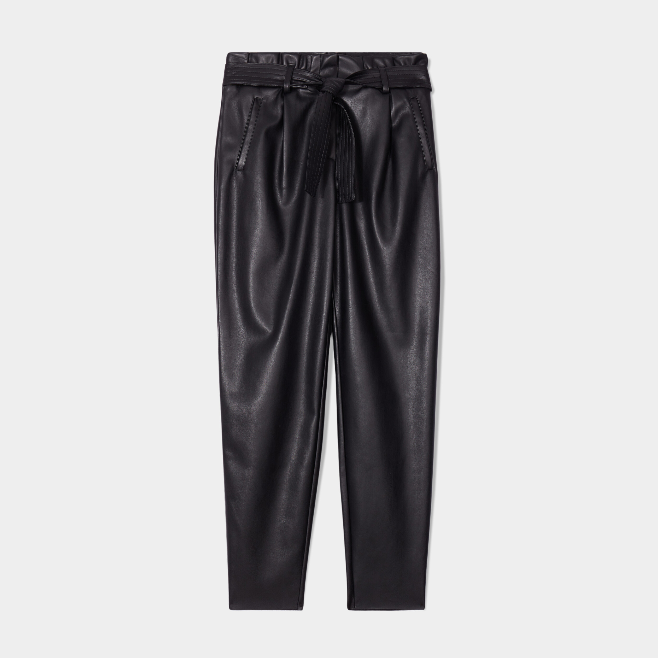 Pantalon simili cuir paperbag noir femme | La Halle
