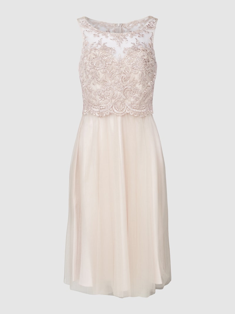 Cocktailkleid mit Zierbesatz in sand