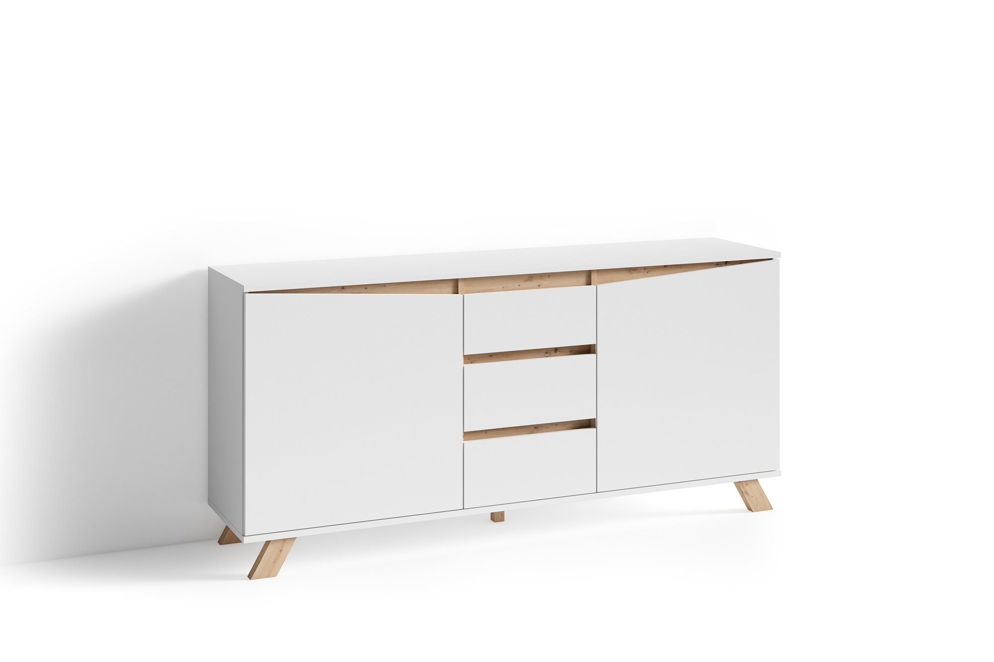 möbelando Sideboard VALENTIN (BxHxT: 160x80x38 cm), in weiß mit 3 Schubladen und 2 Türen