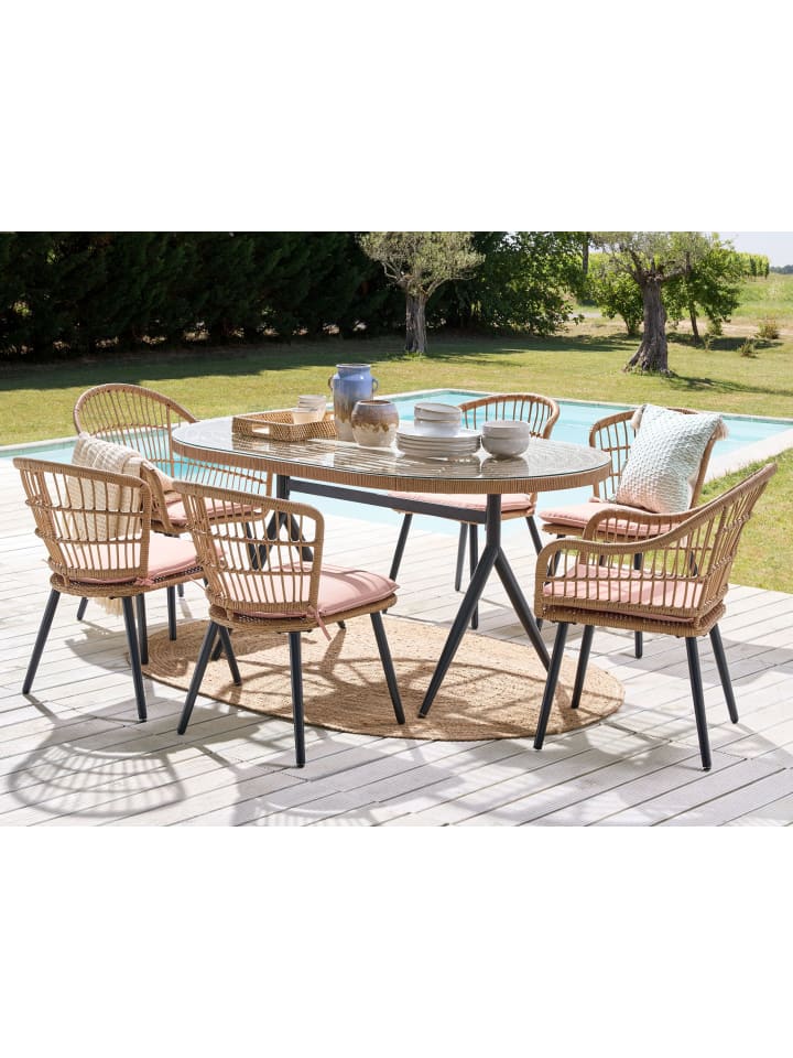Beliani 7-tlg Gartentisch Set ALIANO in Beige/Schwarz günstig kaufen onesize
