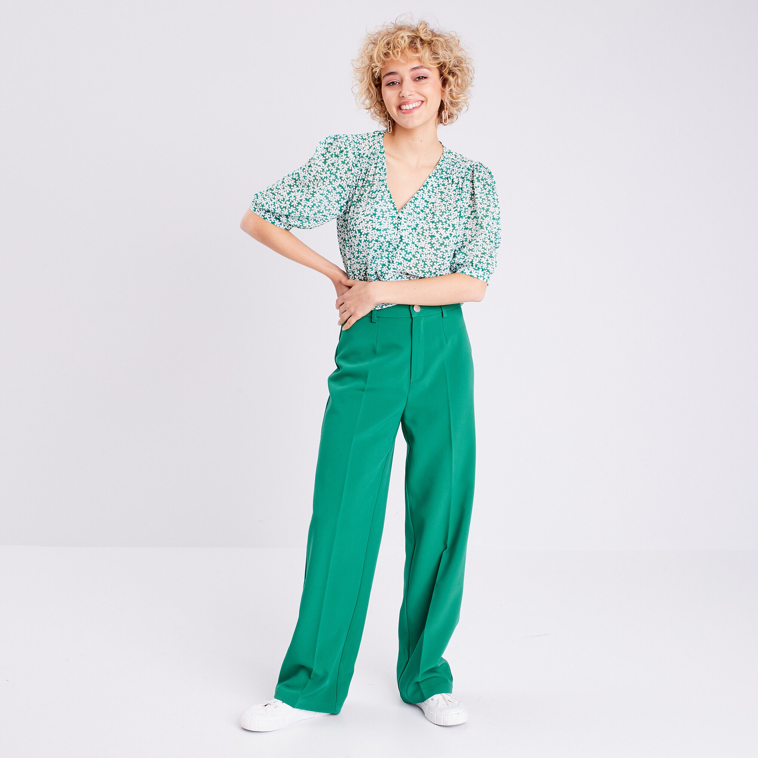 Blouse manches courtes vert femme | Cache Cache
