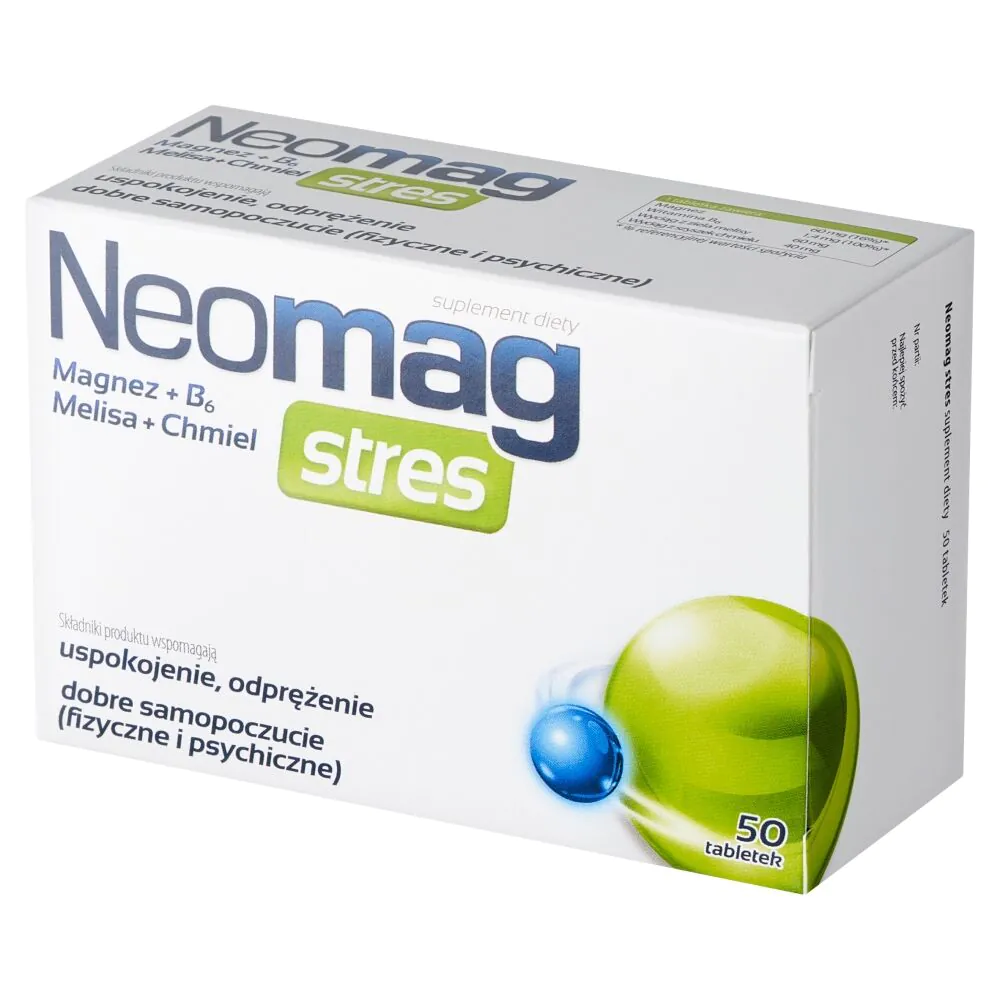 Neomag Stress, Συμπλήρωμα διατροφής με μαγνήσιο, βιταμίνη Β6, μελισσόχορτο και λυκίσκο, Δισκία