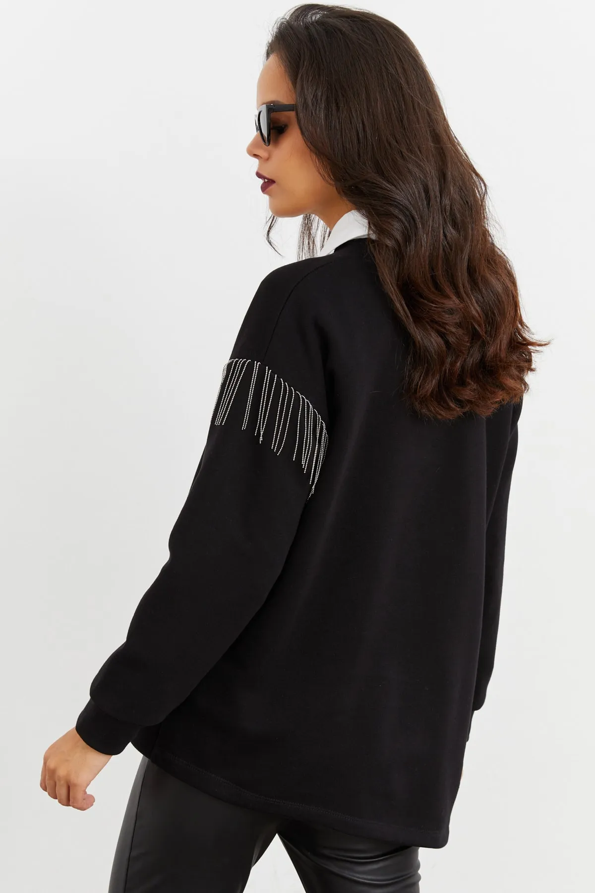 Cool & Sexy  Schwarzes asymmetrisches Sweatshirt für Damen BK1526