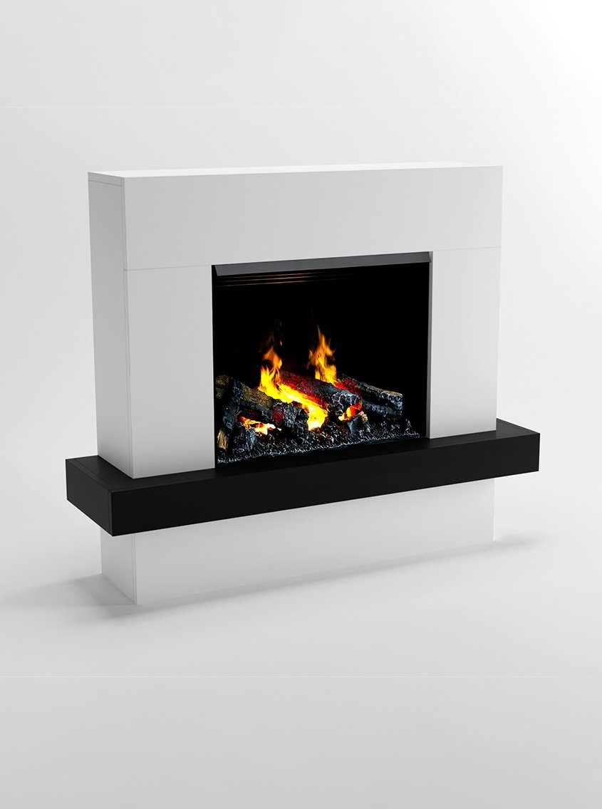 GLOW FIRE Elektrokamin weiß / Grau Hera Wasserdampf Kamin mit Heizung, elektrischer Kamin / Wasserdampfkamin mit 3D Feuer