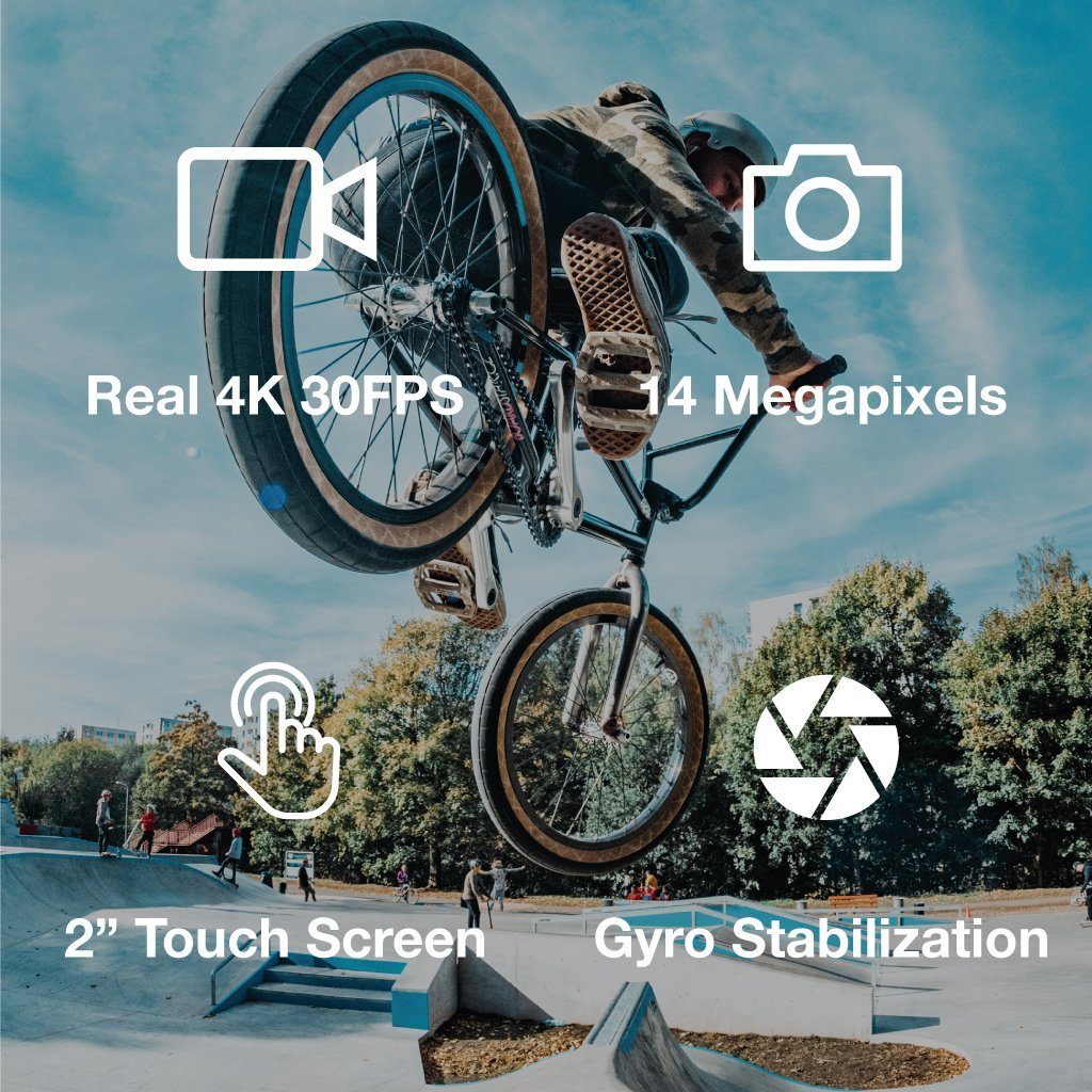 kaiser baas Kaiser Baas Action-Cam X450 Real 4K 30FPS Action Cam (4K Ultra HD, WLAN (Wi-Fi), Real 4K 30 FPS, 40m wasserdicht, Sony Sensor, Gyro Stabilisierung, Touchscreen)