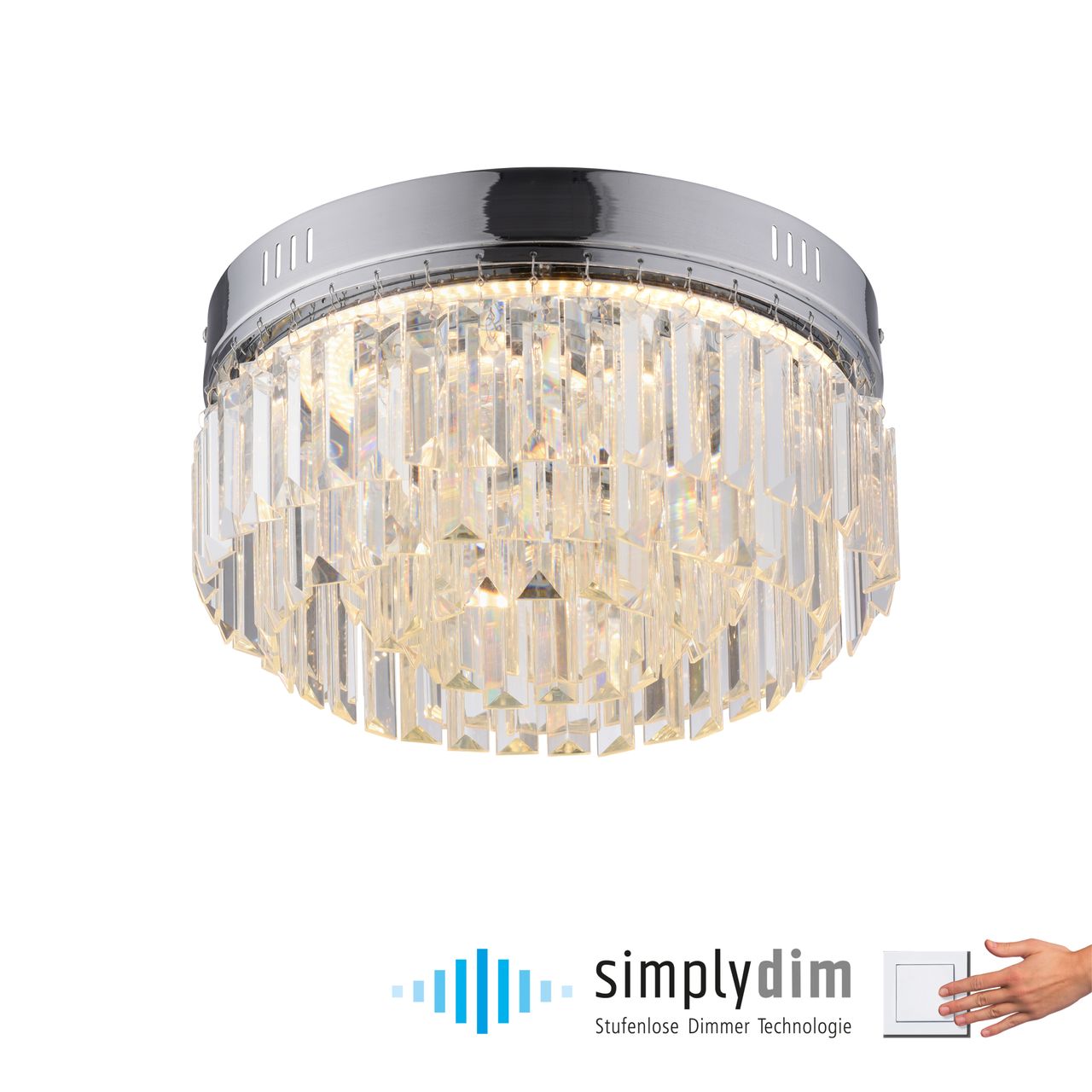 Paul Neuhaus LED Deckenleuchte KRISTA, stufenlos dimmbar, mit Kristallbehang, Ø32 cm, Chrom