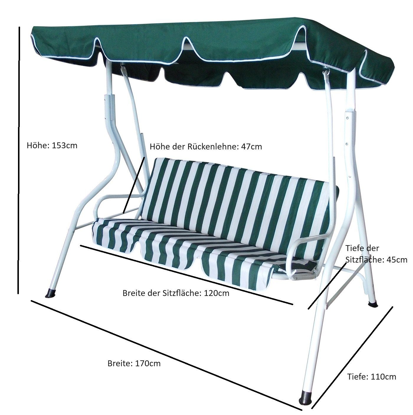 DEGAMO Hollywoodschaukel Florida, 3,00-Sitzer, 3-sitzer, Stahlgestell weiss, Bezüge grün/weiss