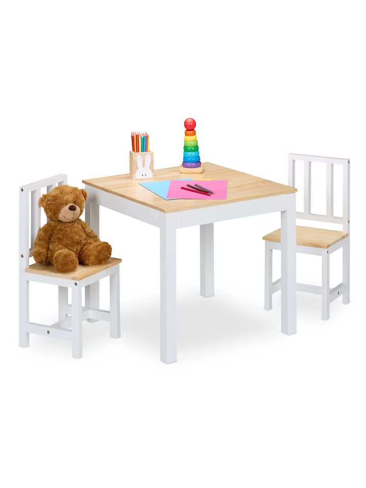relaxdays 3-tlg. Kindersitzgruppe in Weiß/ Natur günstig kaufen onesize