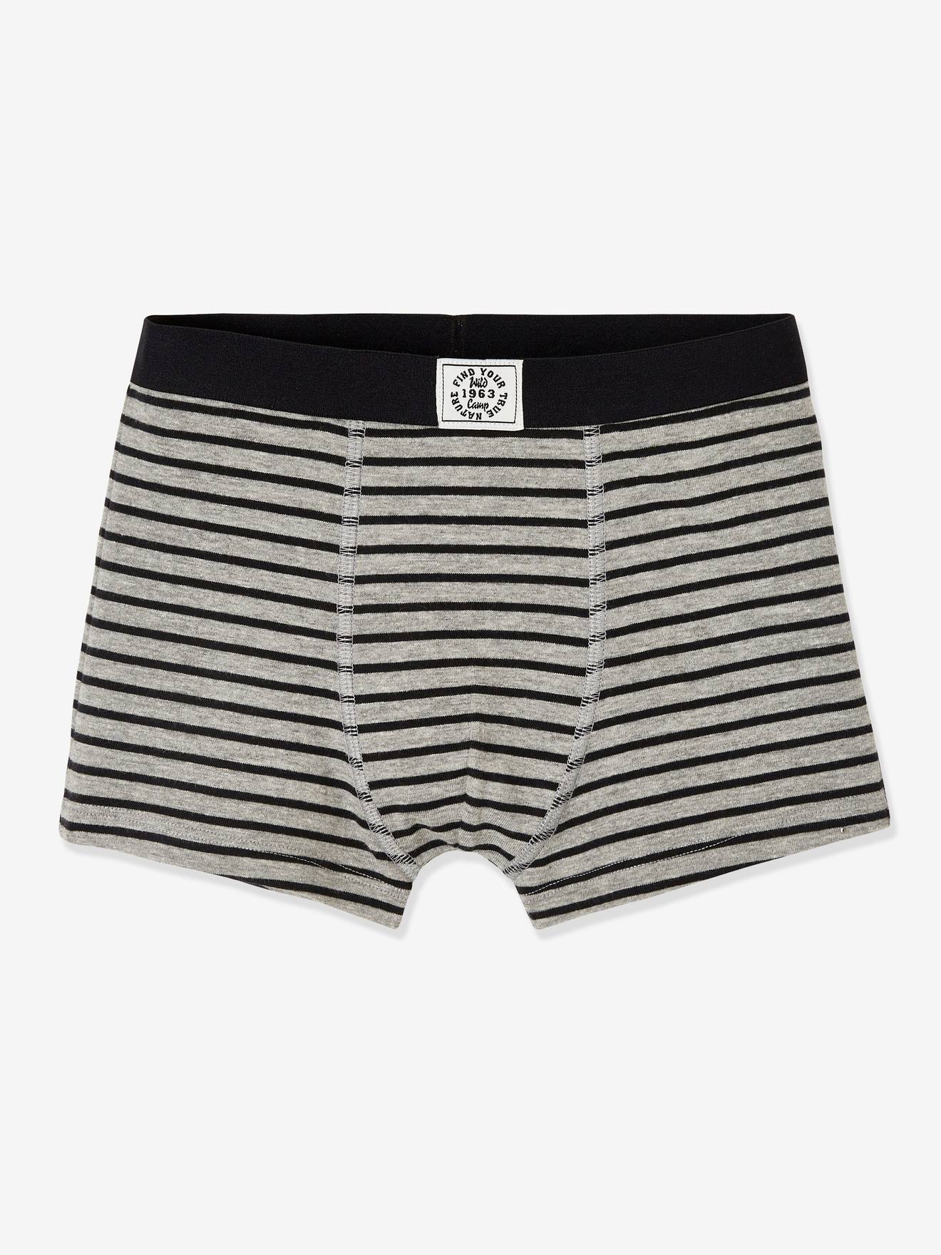 Lot de 5 boxers garçon BASICS lot gris chiné rayé