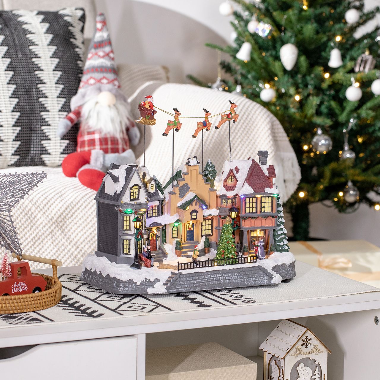 HOMCOM Weihnachtsdorf Weihnachtsdeko mit LED Winterlandschaft Tischdeko