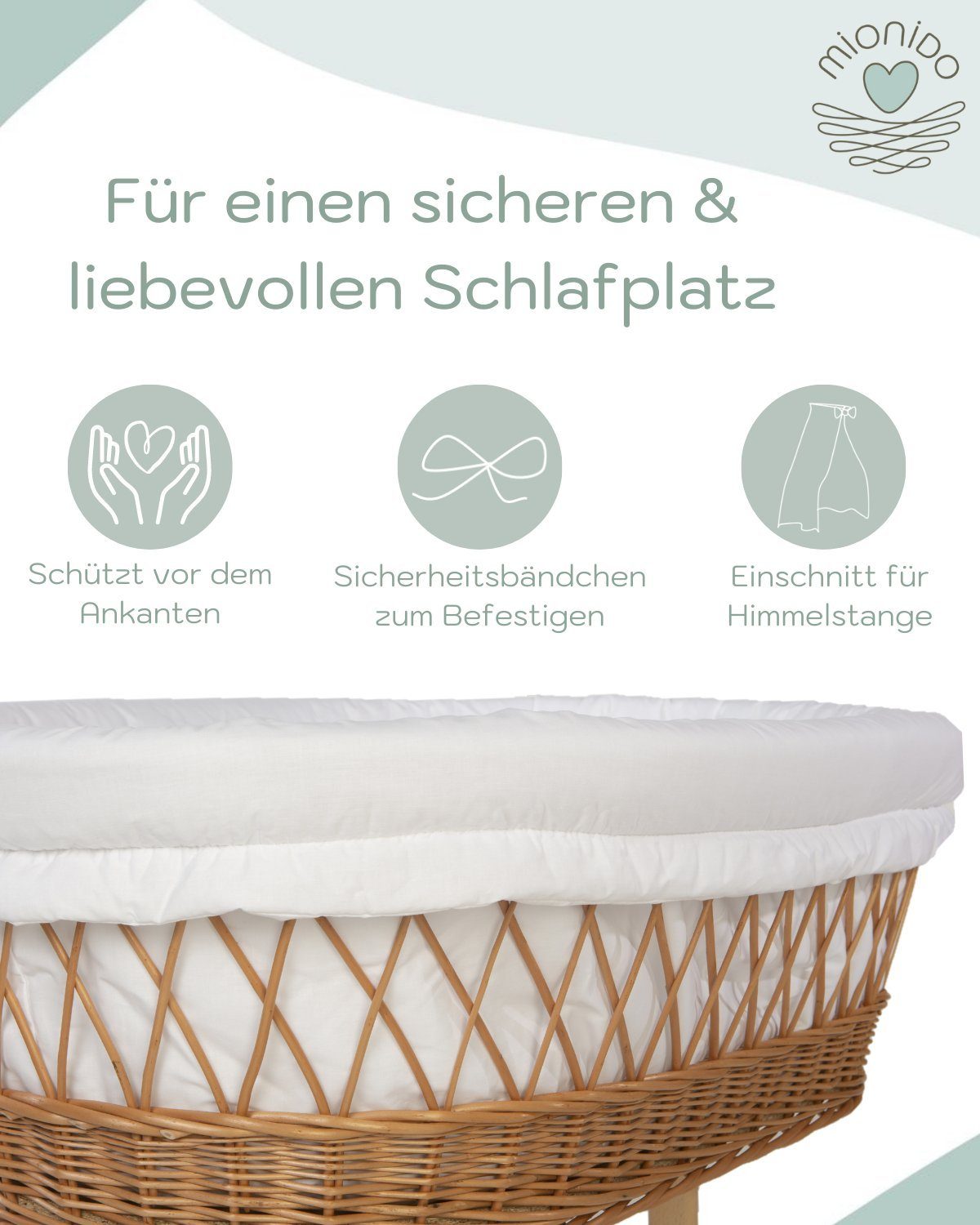 Stubenwagen-Matratzen Polster/Korbumrandung zartes creme für Stubenwagen, Mionido, Made in Germany, Liebevolle Handarbeit