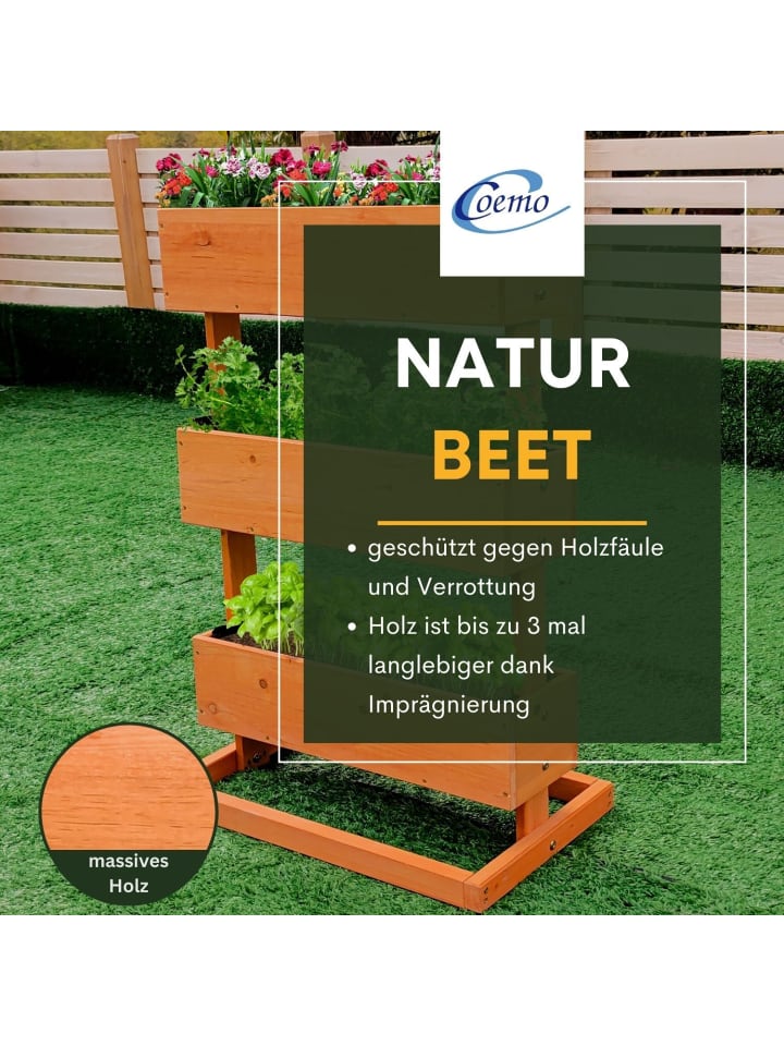 Coemo Kleines Vertikalbeet Hochbeet 3 Etagen inkl. Pflanzfolie in Natur günstig kaufen