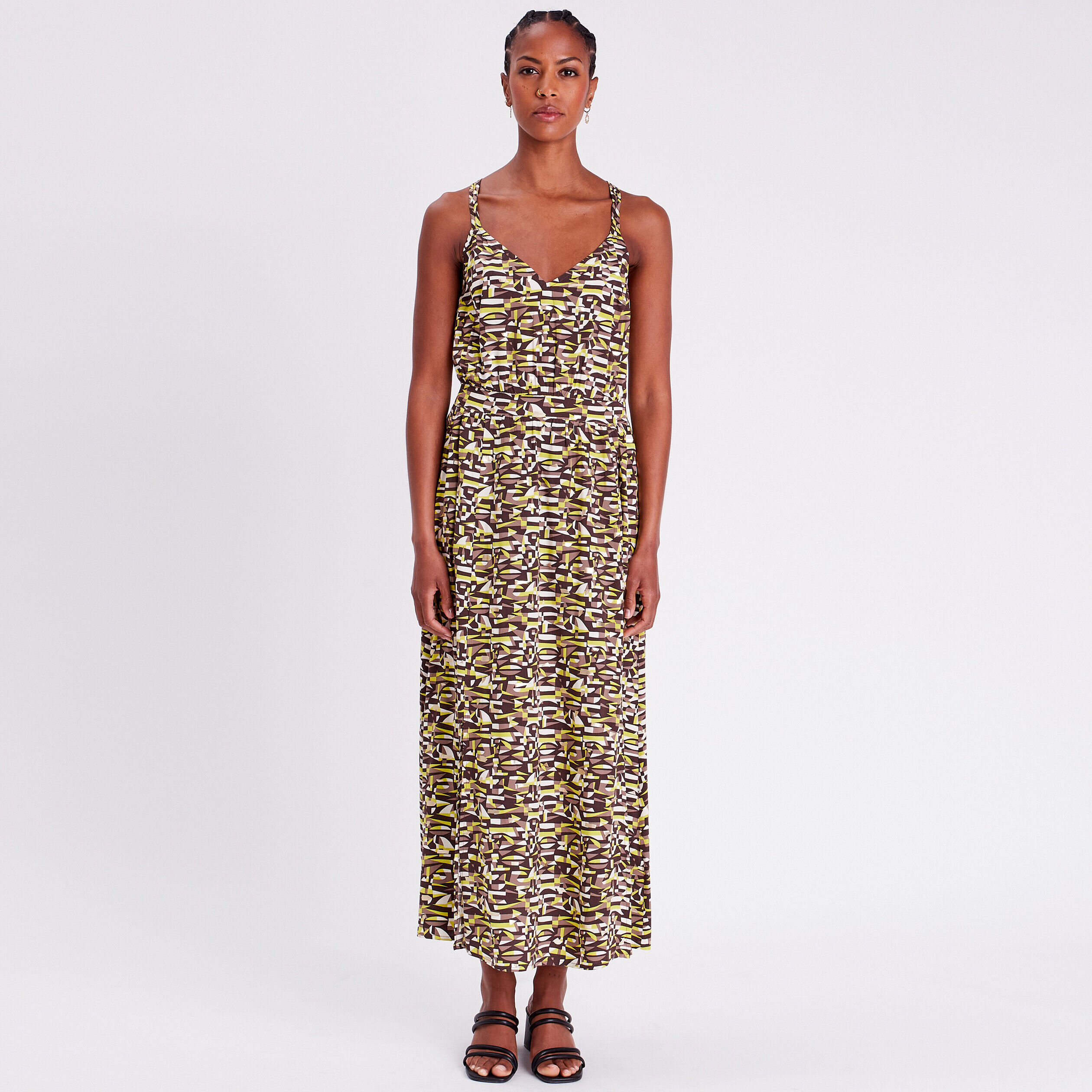 Robe longue évasée fendue marron femme | Cache Cache