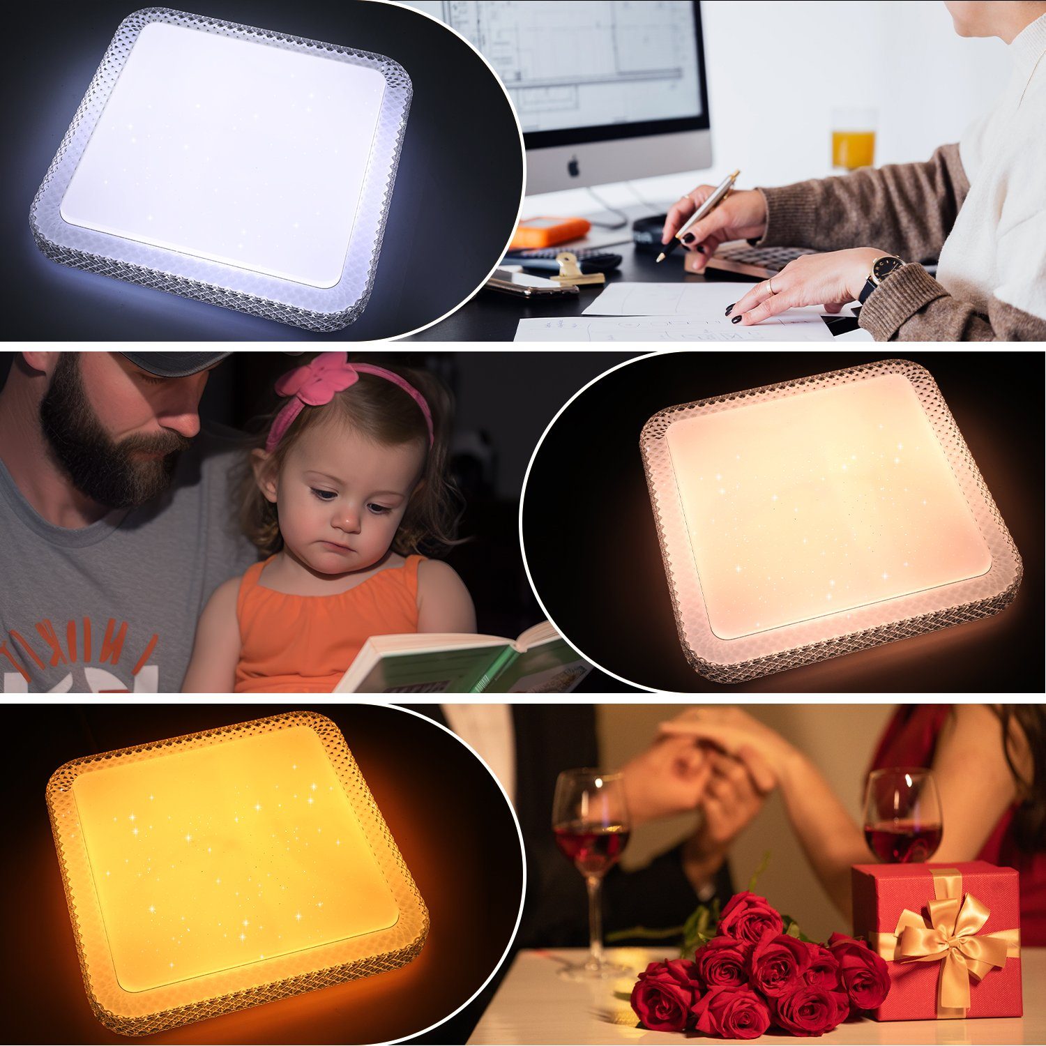 LETGOSPT Deckenleuchte 25W LED Deckenleuchte Dimmbar Kristall Deckenlampe mit Fernbedienung, LED fest integriert, Kaltweiß, Naturweiß, Warmweiß, Schlafzimmerlampe Ø29cm, Modern Sternenhimmel Quadrat Deckenbeleuchtung