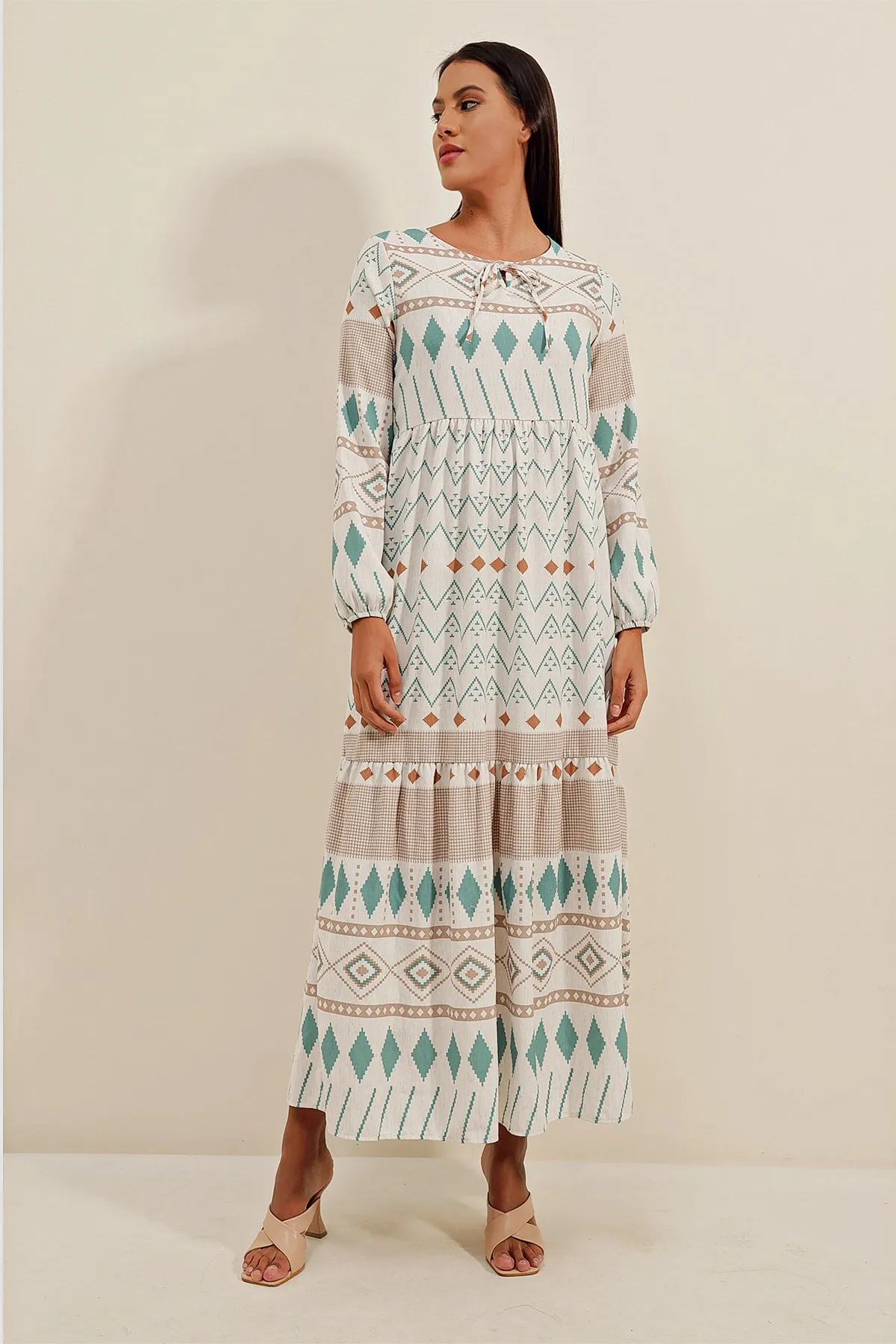 Bigdart  1947 Gemustertes langes Kleid – A. Türkis