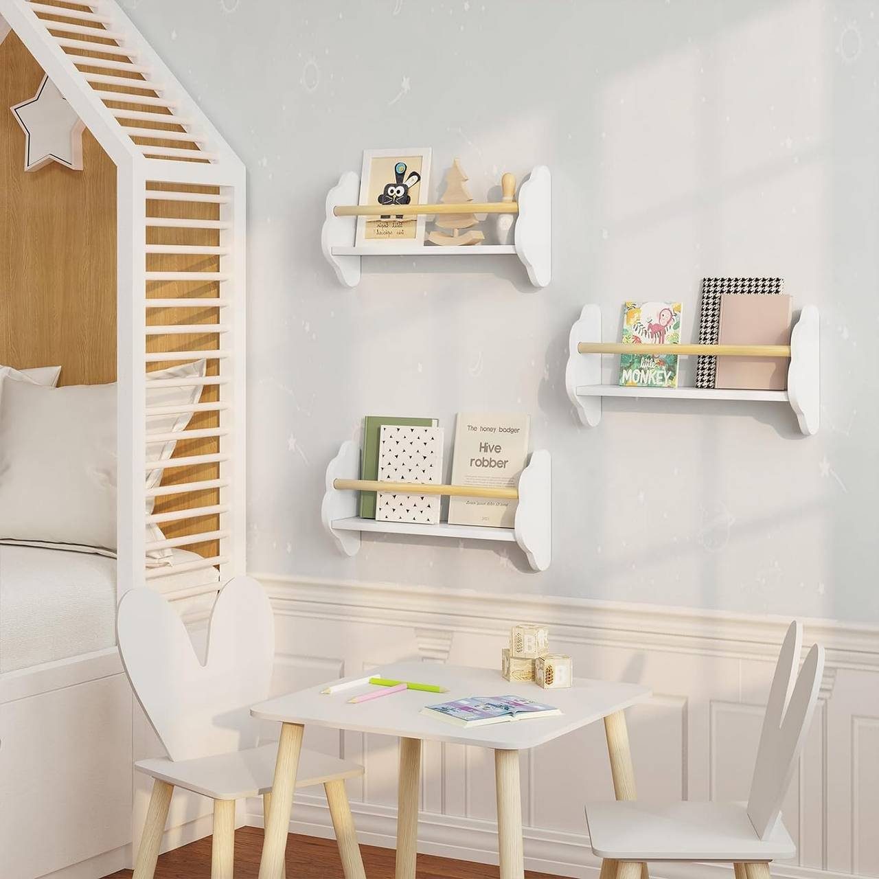 Woltu Kinderregal, 3-tlg., Kinderbücherregal Wandregal aus Kiefernholz MDF
