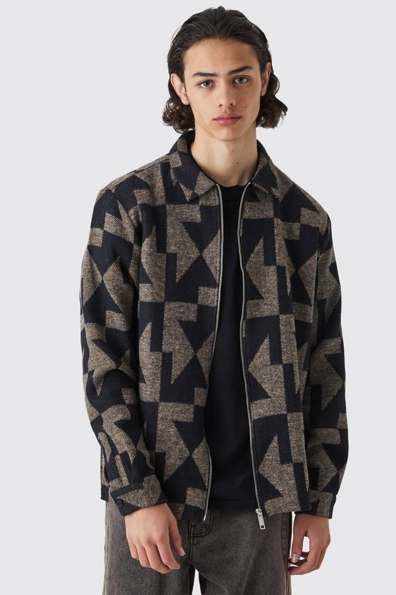 Overshirt mit geometrischem Print und Reißverschluss