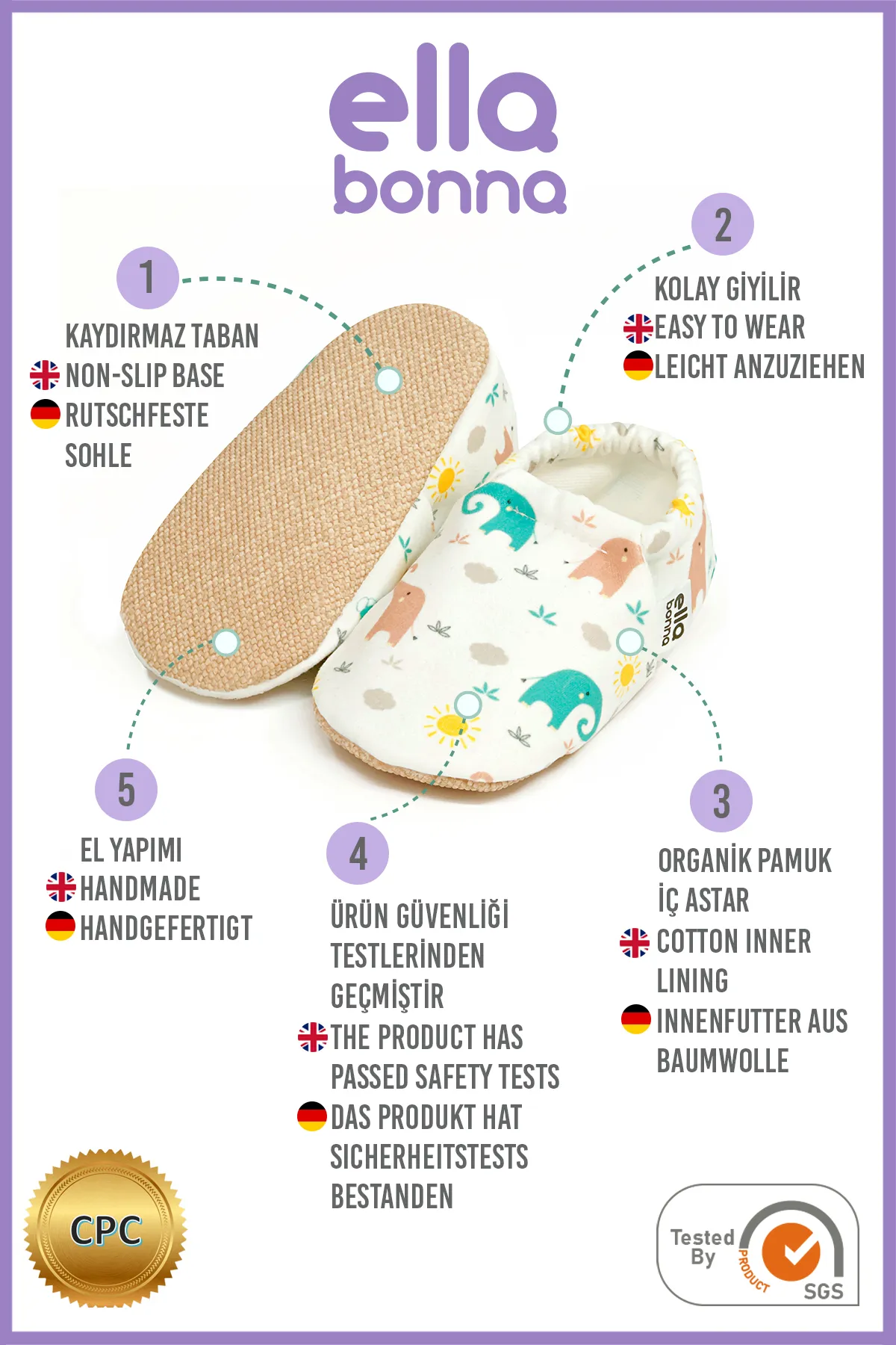 Ella Bonna  Rutschfeste Sohle, Baby-Elefant-Babyschuhe, Heimstiefel, Hausschuhe, Kinderzimmerschuhe, Hausschuhe