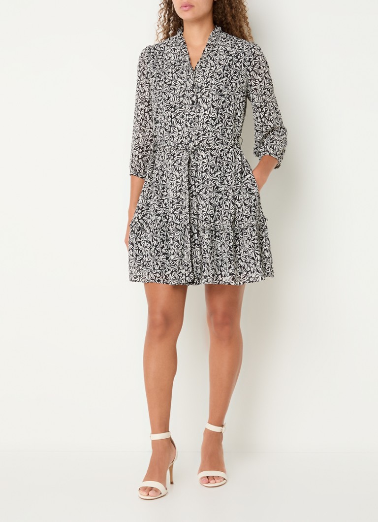 Abito corto a blusa stampata Hobbs Polly con cintura da annodare