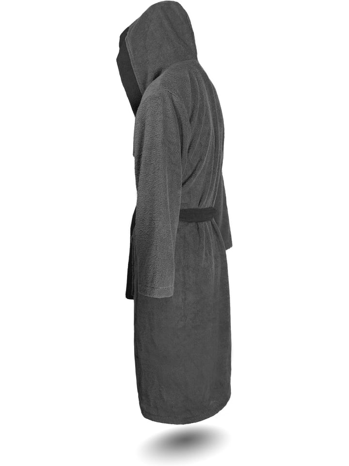 normani Unisex Baumwoll Bademantel mit Kapuze Izmit in Grau/Schwarz günstig kaufen