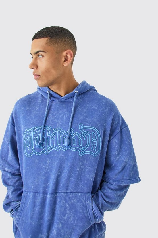 Bestickter Oversize Hoodie mit Acid-Waschung