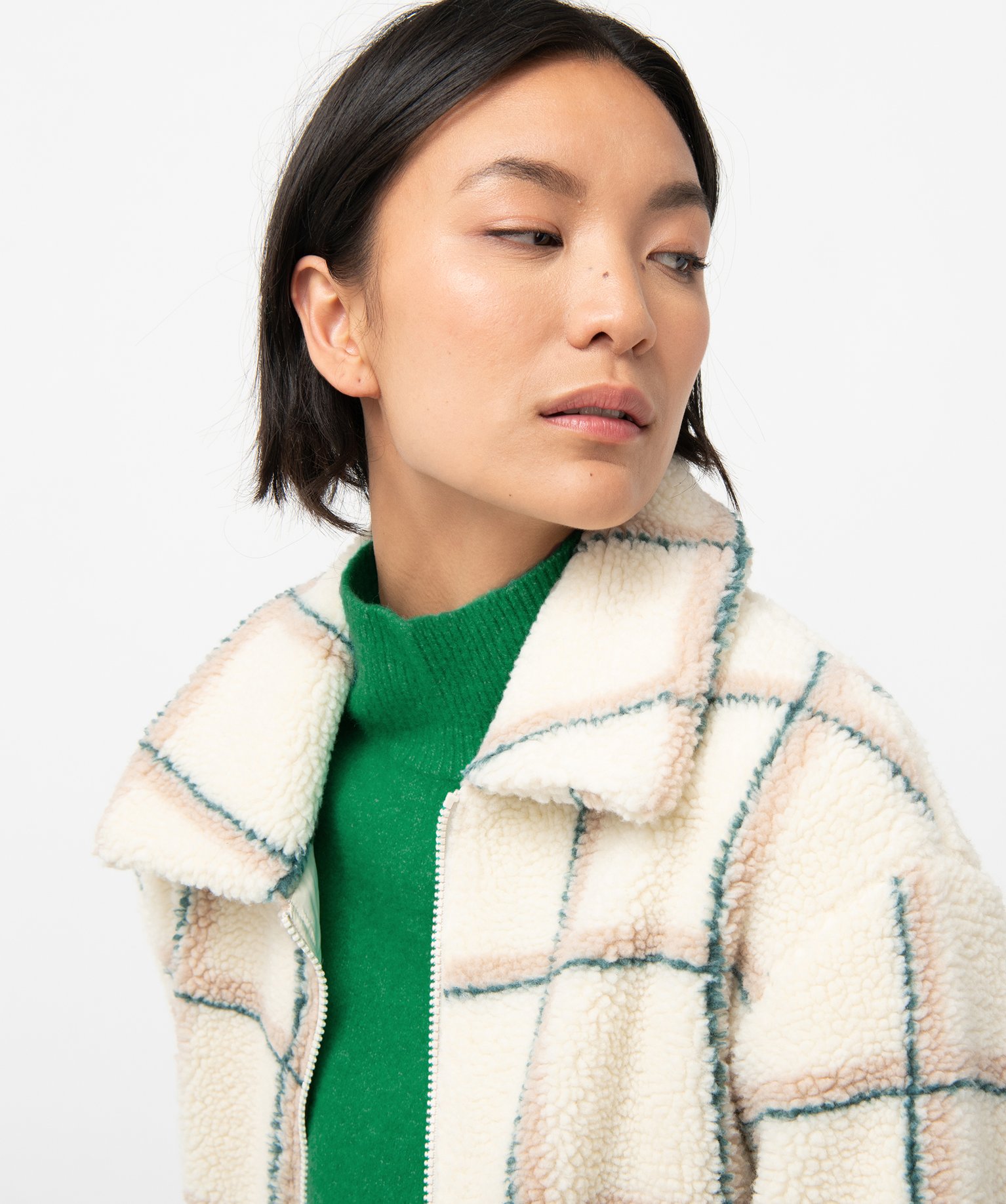 Veste femme en sherpa à carreaux carreaux | GEMO