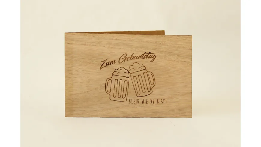 Original Holzgrußkarte - Zum Geburtstag, Krügerl