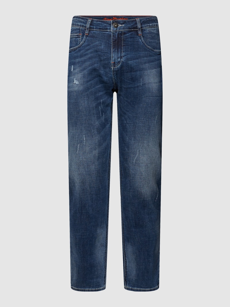 Straight Fit Jeans im Used-Look Modell 'David' in blau