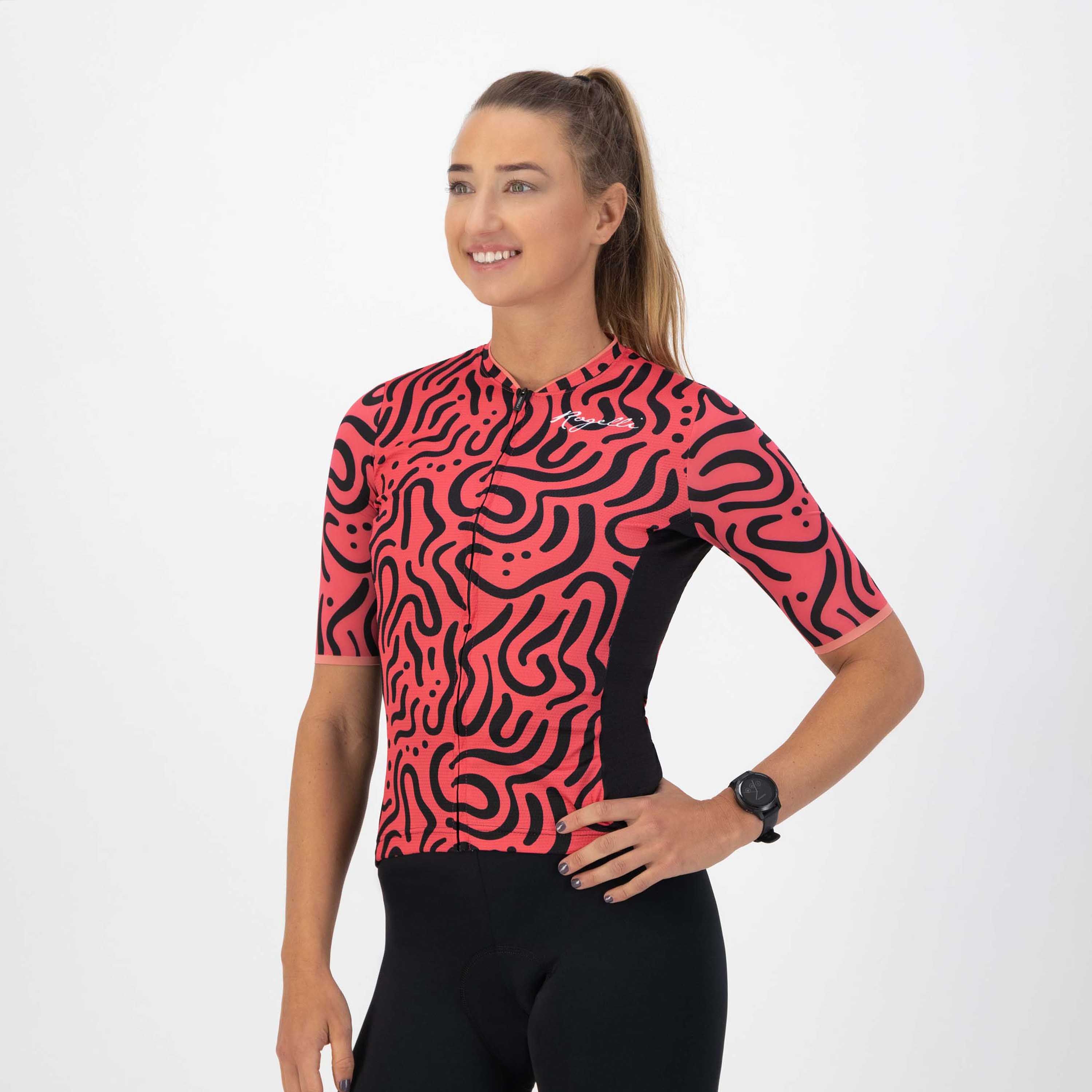 Rogelli Abstract Koralle/Schwarz Damen Radtrikot Kurzarm