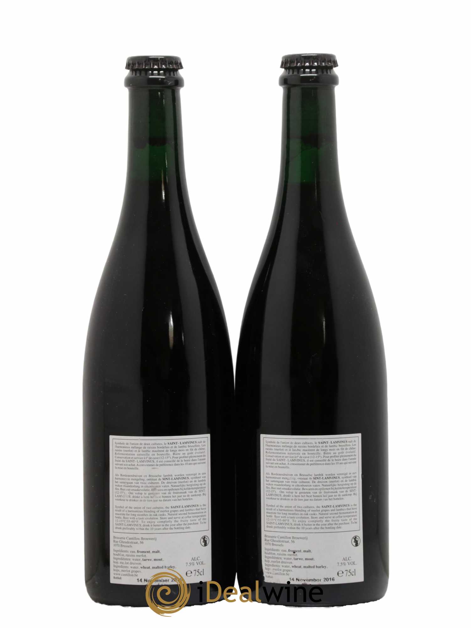 Alcools divers Bière Gueuze Brasserie Cantillon Saint Lamvinus 2016 - Lot de 2 Bouteilles