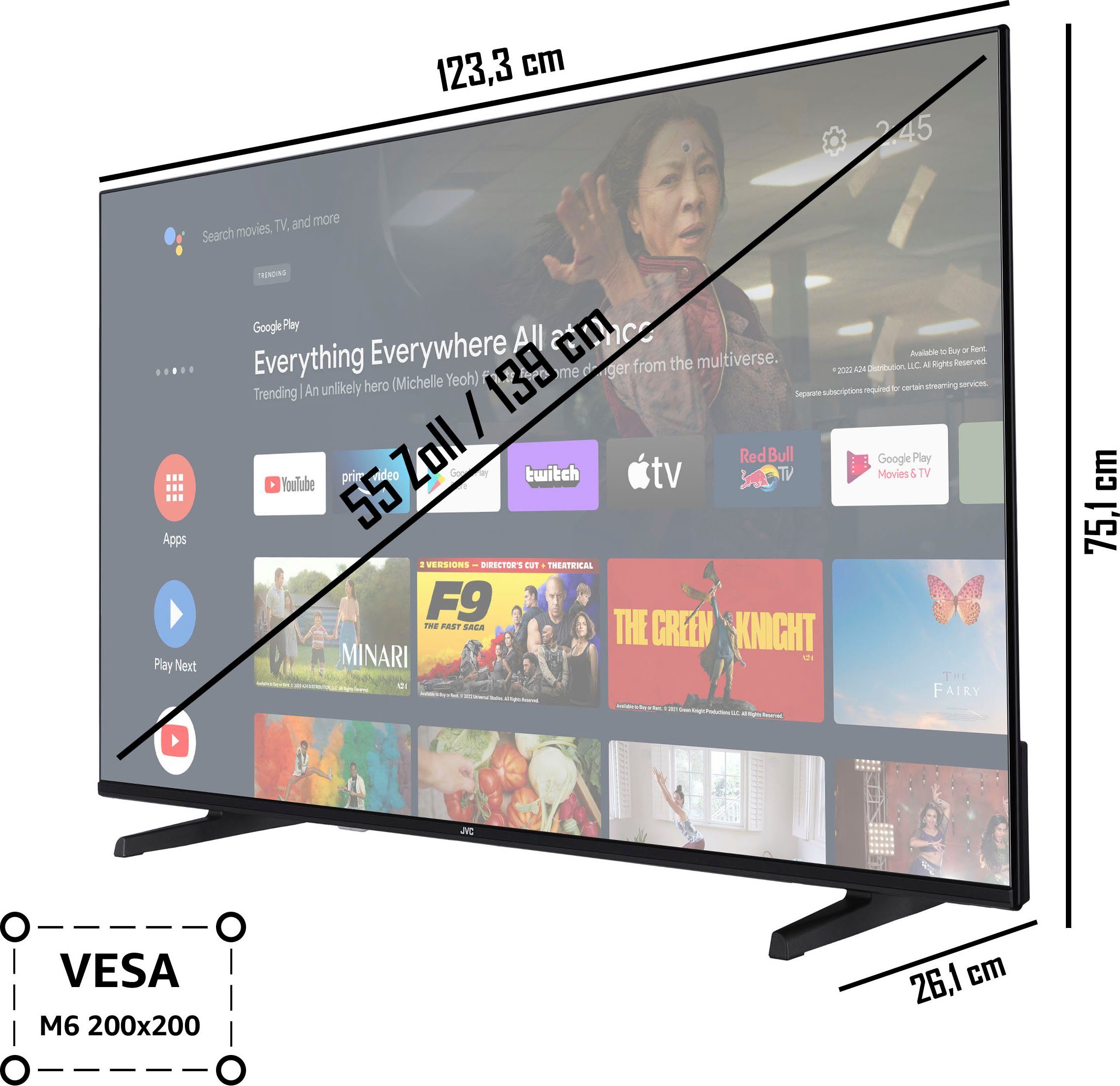 JVC LT-55VA3355 LED-Fernseher (139 cm/55 Zoll, 4K Ultra HD, Android TV, Smart-TV)