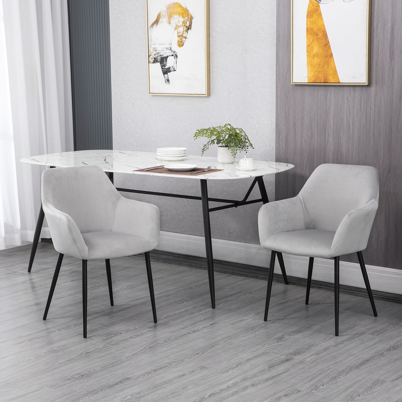 HOMCOM Esszimmerstühle 2er Set Küchenstuhl mit Rückenlehne, Samtoptik für Wohnzimmer