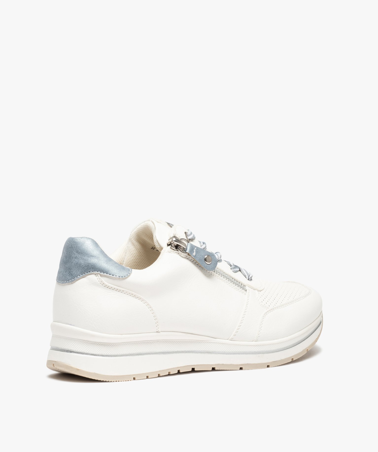 Baskets femme unies à lacets rayés et zip décoratif blanc | GEMO
