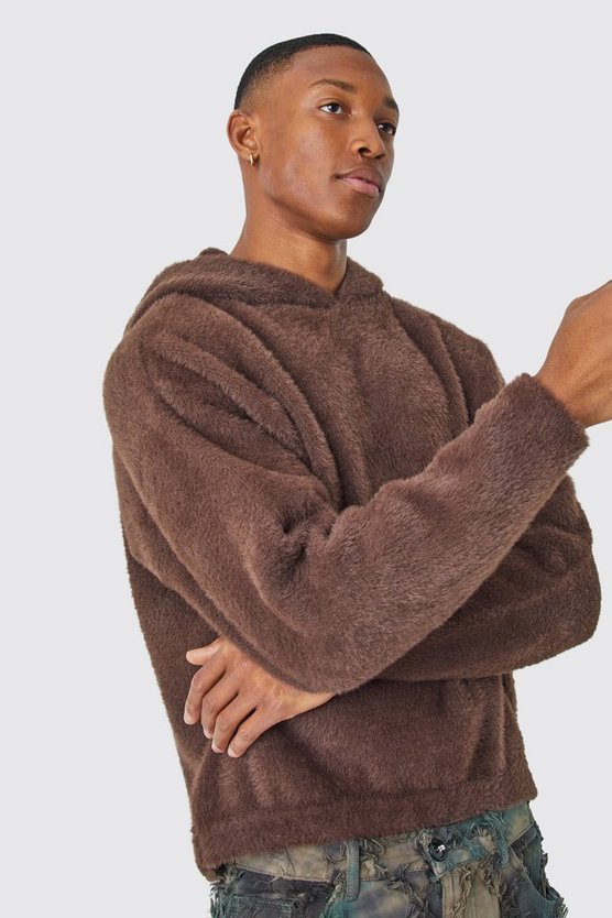 Kastiger flauschiger Strick-Hoodie