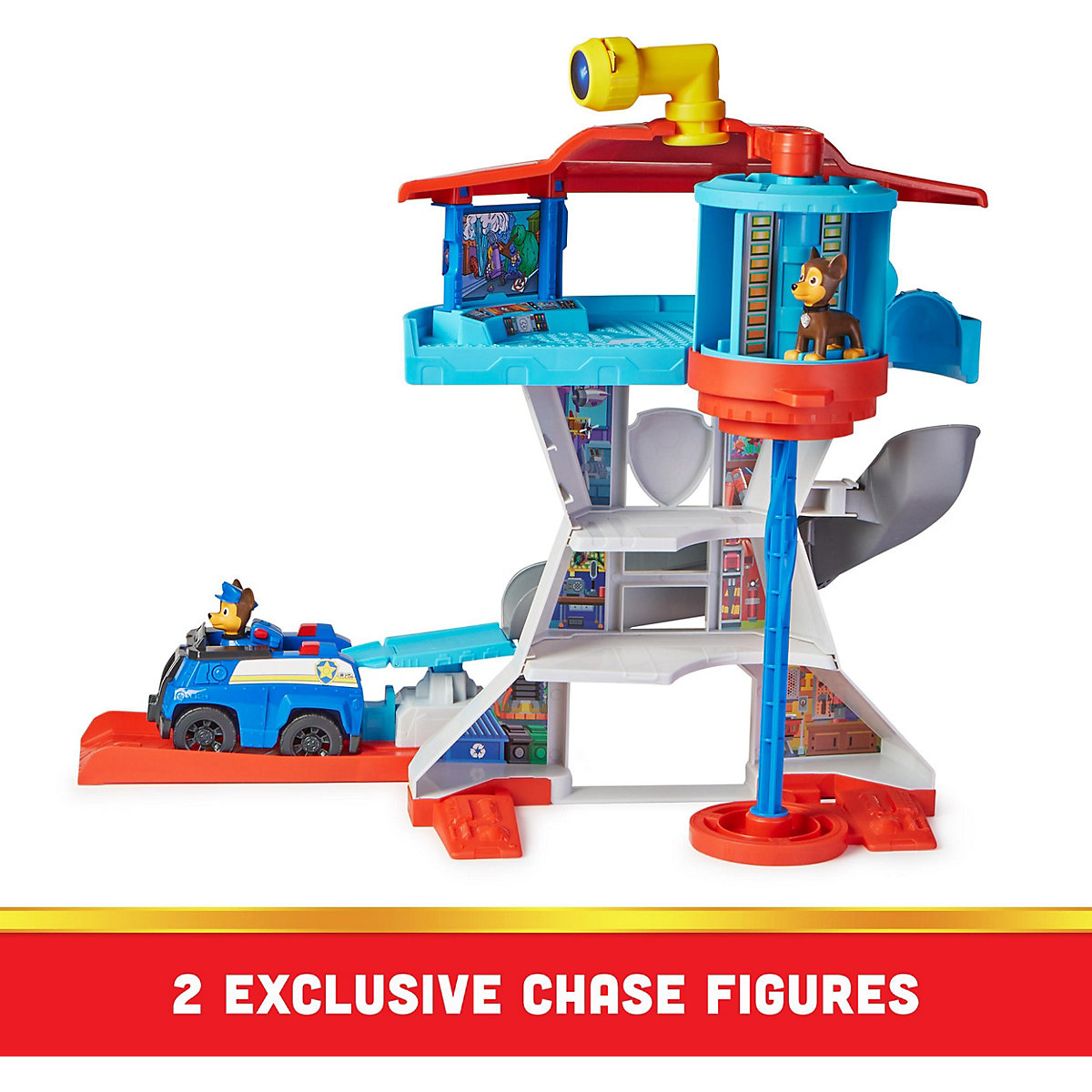 PAW Patrol. 10. Jubiläum, Lookout Tower, Hauptquartier Spielset mit 1 Chase Basis Fahrzeug, 2 Chase Figuren und Zubehör, geeignet für Kinder ab 3 Jahren