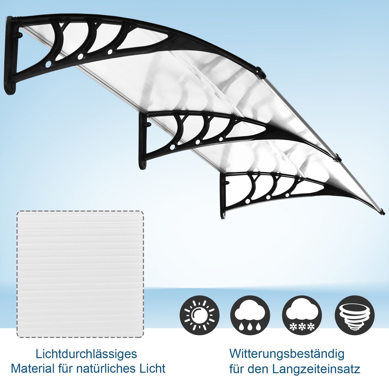 Outsunny Pultvordach Vordach für Haustür 75x195x23 cm Alu Transparent