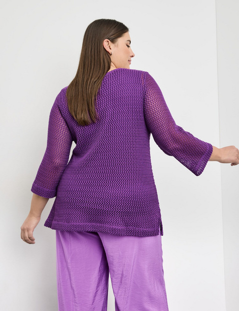 Lochstrick-Pullover mit 3/4 Arm