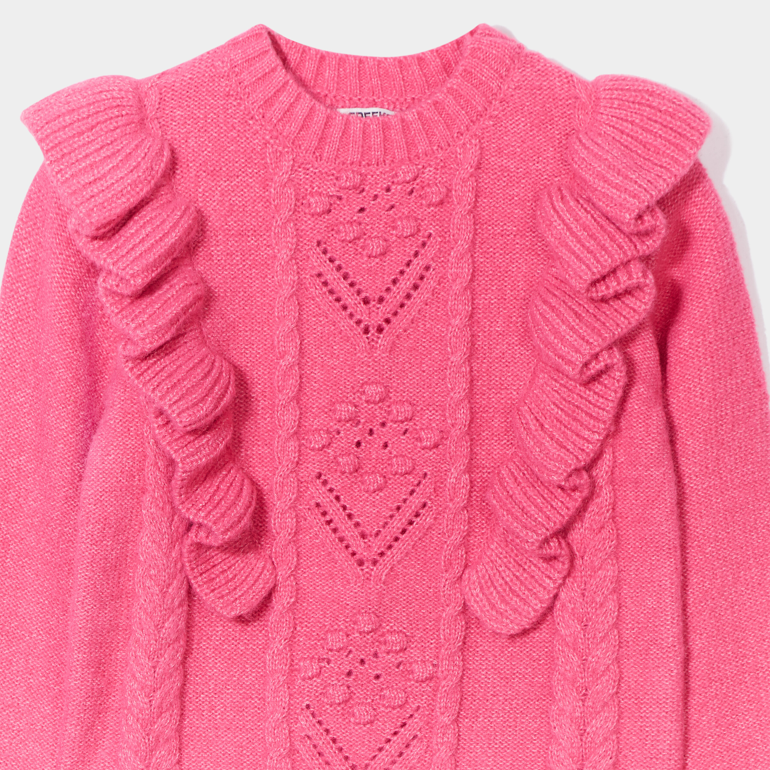 Pull avec volants et torsades rose fushia fille | La Halle