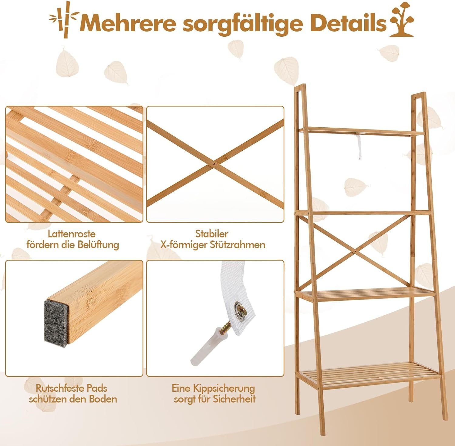 KOMFOTTEU Leiterregal Standregal, mit 4 Ebenen, 60 x 35,5 x 148 cm