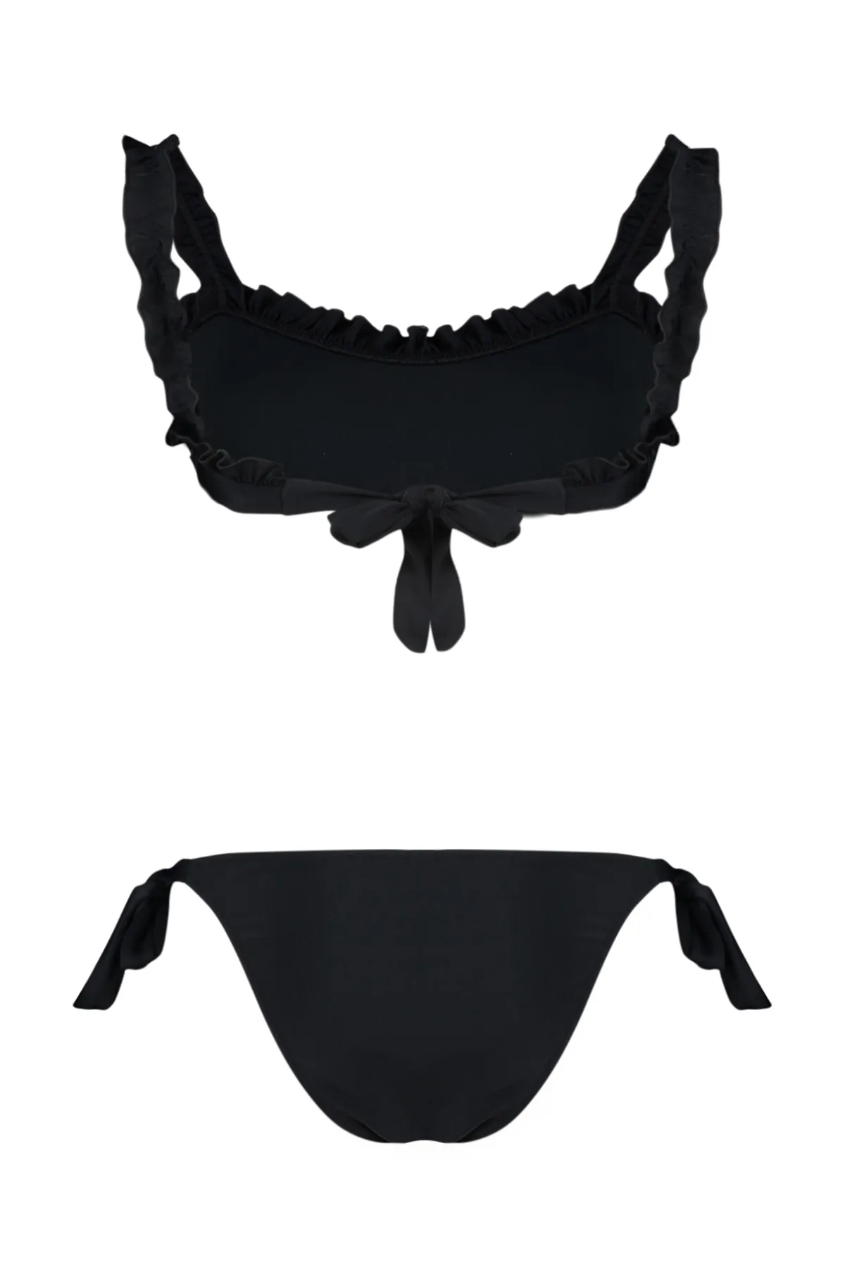 Trendyol Collection  Schwarzes, strukturiertes Bustier-Bikini-Set mit Rüschen und Rüschen TBESS24BT00101