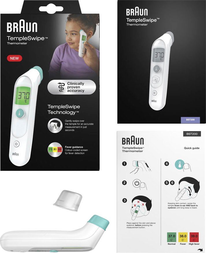 Braun Fieberthermometer TempleSwipe™ Stirnthermometer​ - BST200, Geeignet für alle Altersgruppen​: Säuglinge, Kinder und Erwachsene