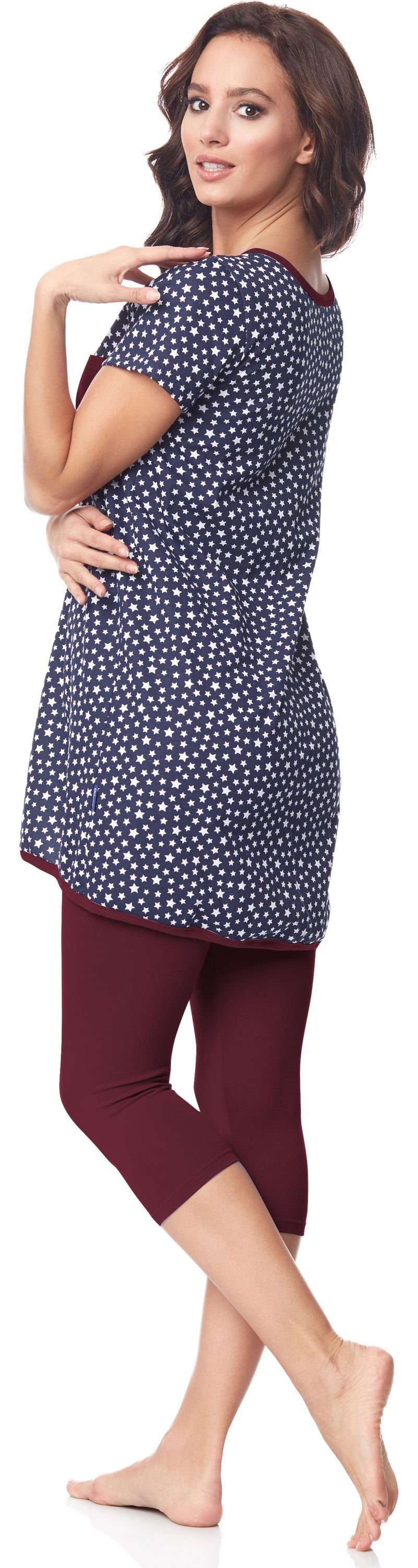 Be Mammy Umstandspyjama Damen Kurzarm Pyjama mit Stillfunktion BE20-177