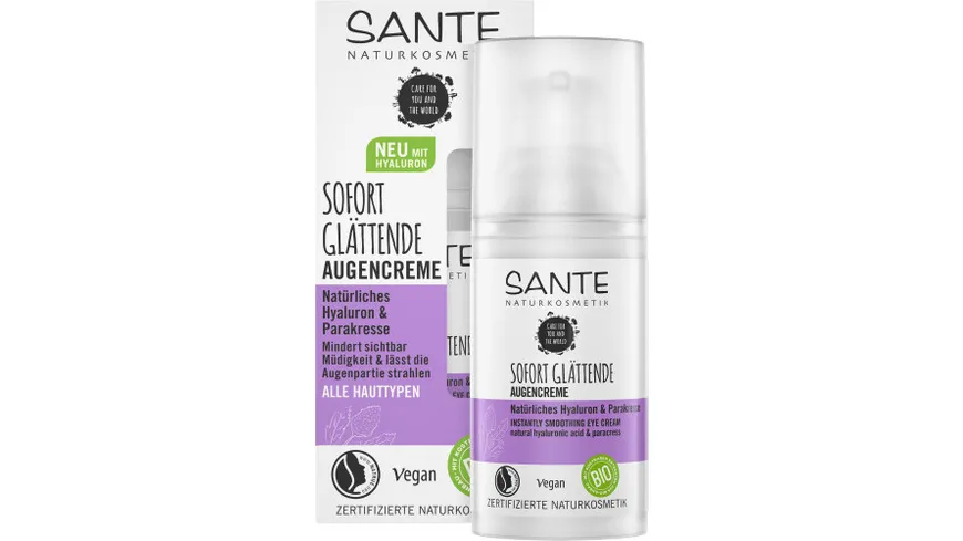 SANTE Sofort Glättende Augencreme Natürliches Hyaluron & Parakresse 15 ml