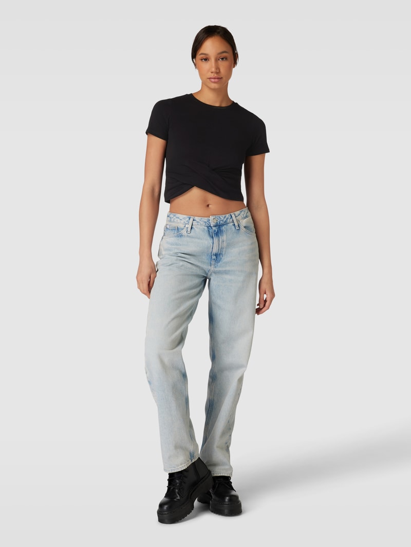 Cropped T-Shirt mit Knotendetail in schwarz