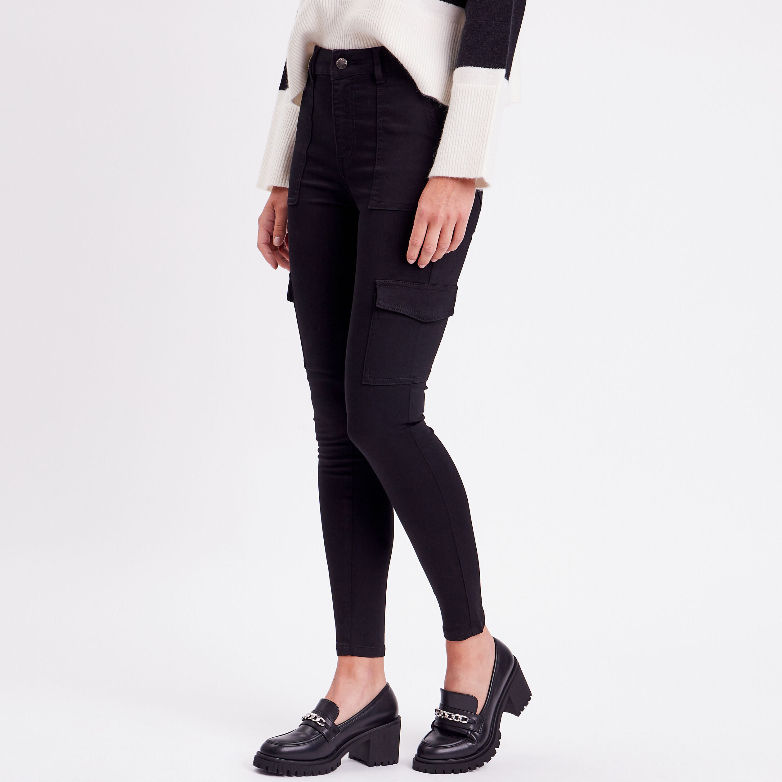 Jeans skinny poches cargo denim noir femme | Cache Cache
