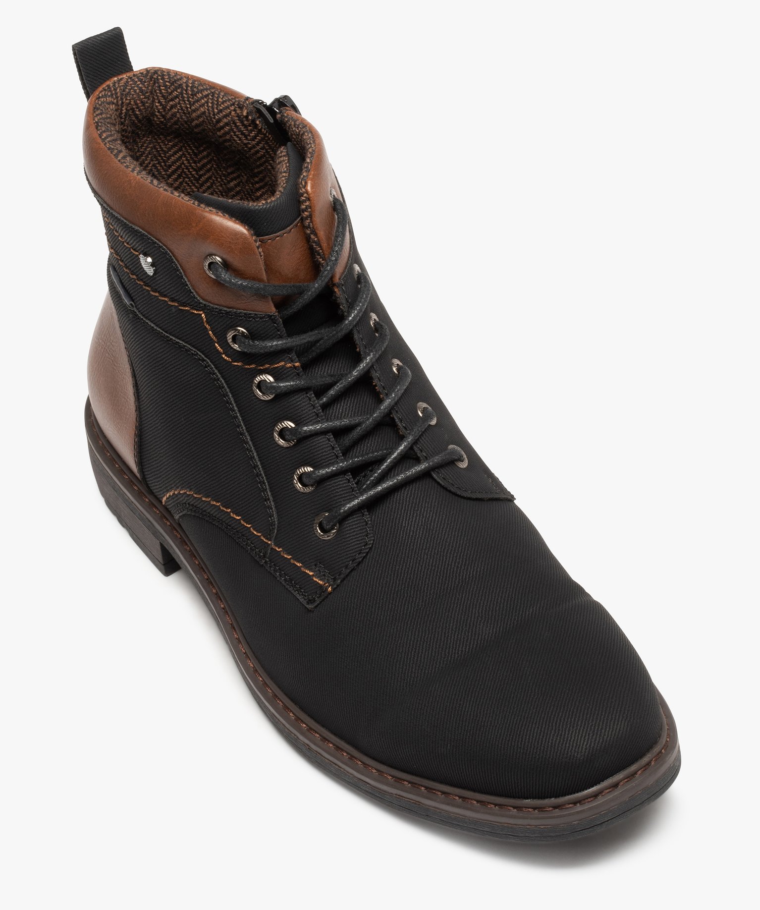 Boots homme en toile unie fermeture lacets et zip noir | GEMO