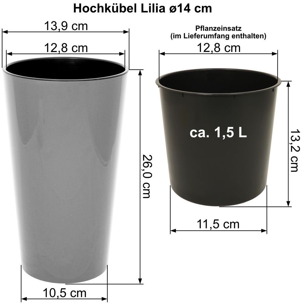 Heimwerkercenter Übertopf MePla - Hochkübel Lilia - wetterfestes Pflanzgefäß - UV-beständiger Blumenkübel - Pflanzentopf - Kübel - ø14 cm / H=26 cm - weiss
